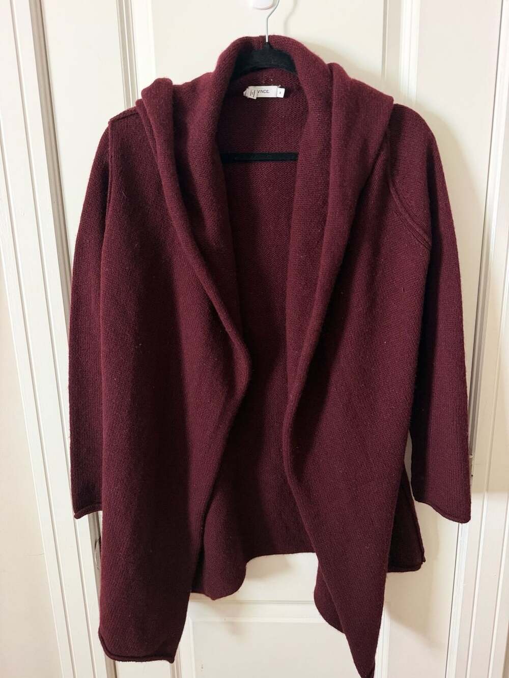 Vince Hooded Cardigan Size M Burgundy Yak Wool Open Front